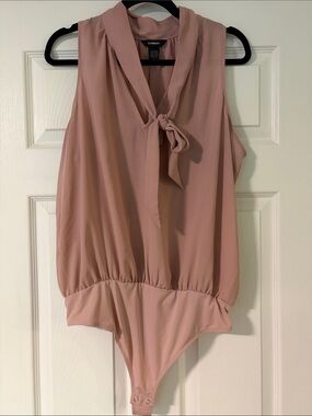 Express Sleeveless Tie-Neck Bodysuit in Dusty Rose